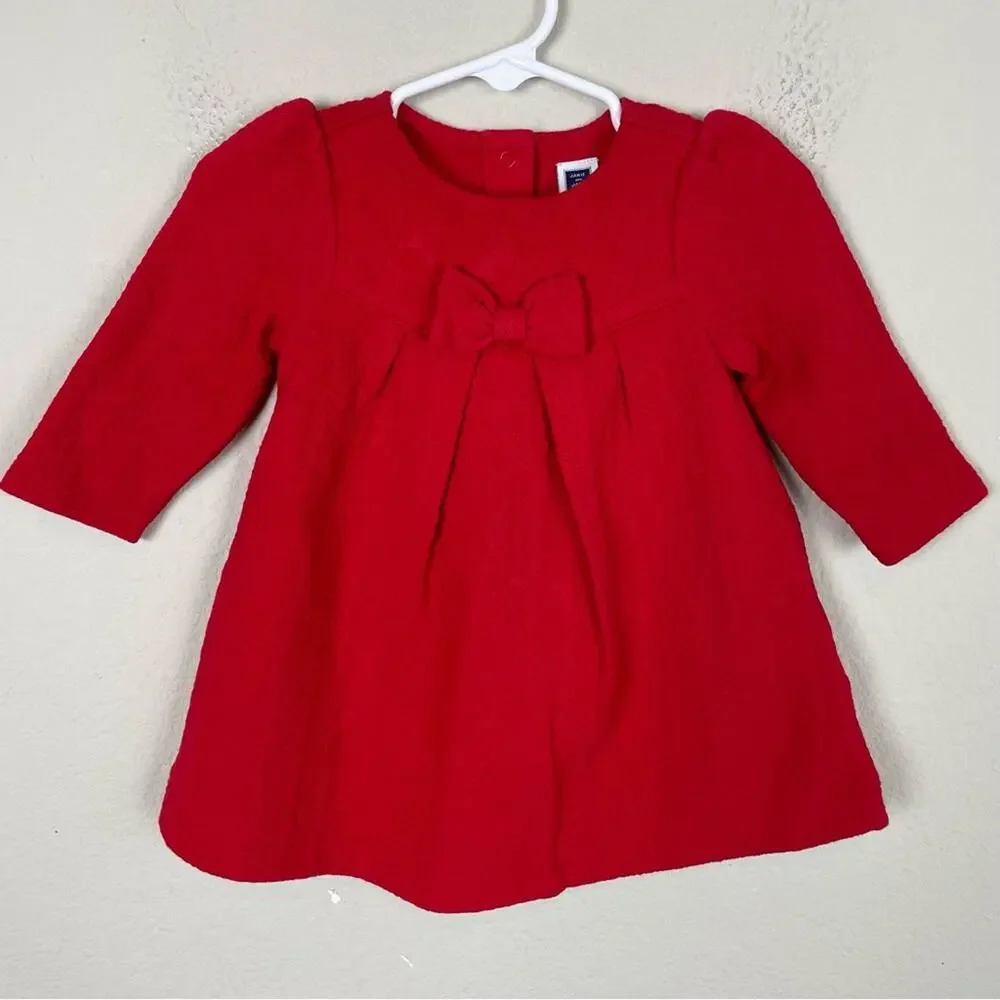 Janie & Jack Red Quilted Knit Long Sleeve Dress 3 to 6 months